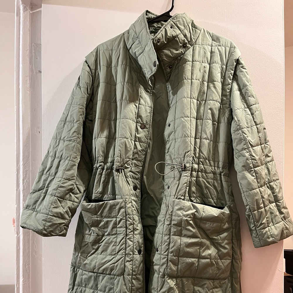 harlan + holden quilted green long puffer jacket/vest